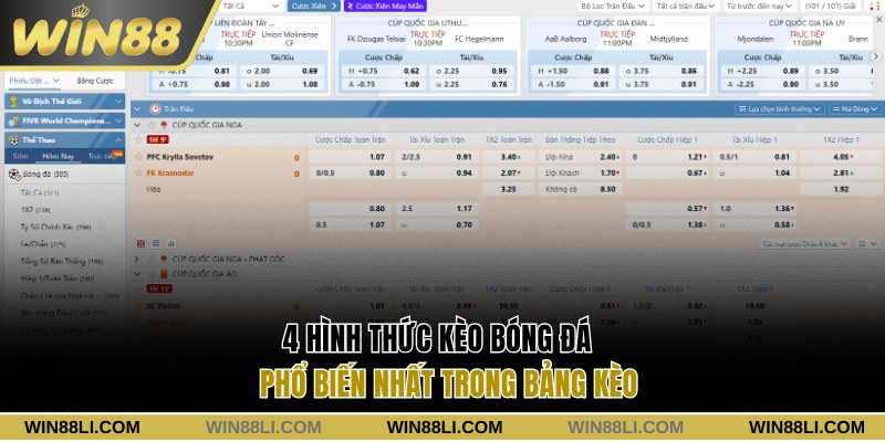 4 hình thức kèo bóng phổ biến hiện nay