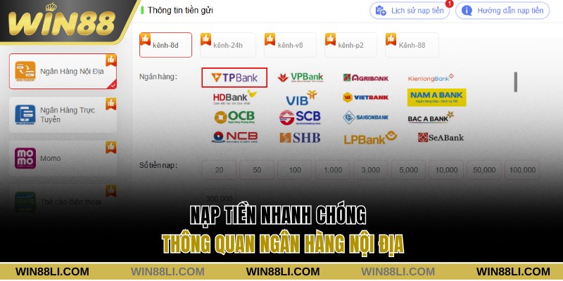 Các bước nạp vốn bằng ngân hàng nội địa
