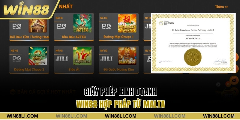 Giấy phép kinh doanh Win88 hợp pháp từ Malta